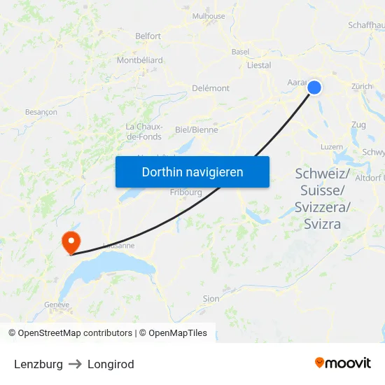 Lenzburg to Longirod map