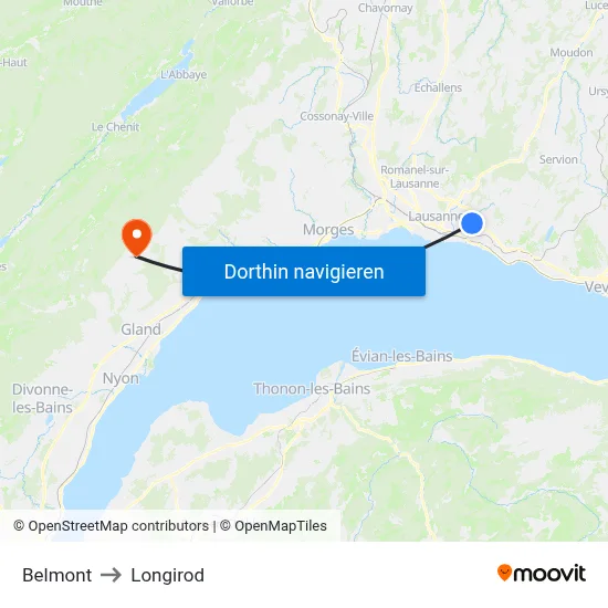Belmont to Longirod map