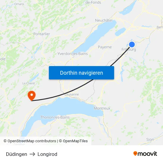 Düdingen to Longirod map