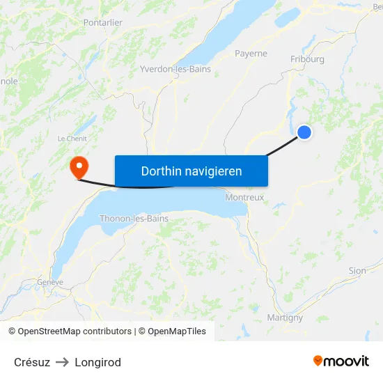 Crésuz to Longirod map