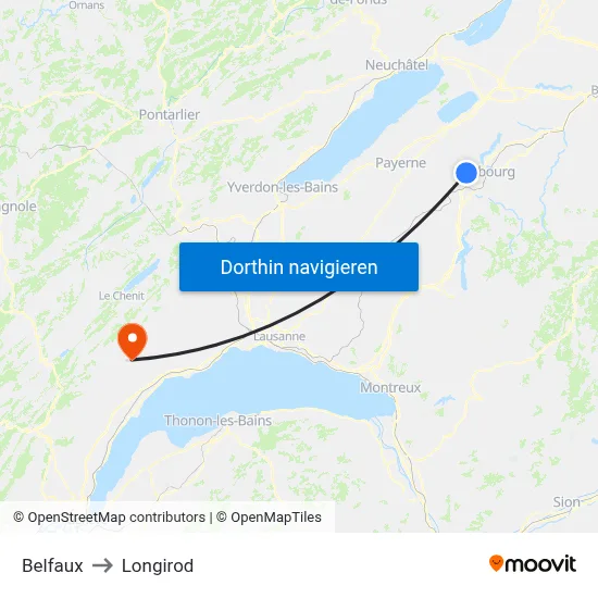 Belfaux to Longirod map