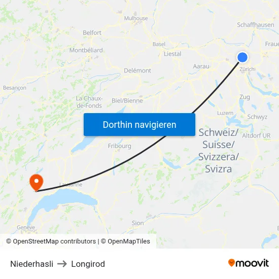 Niederhasli to Longirod map