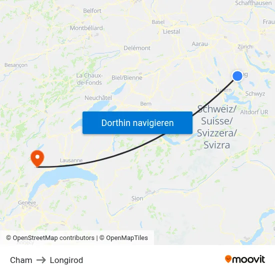 Cham to Longirod map