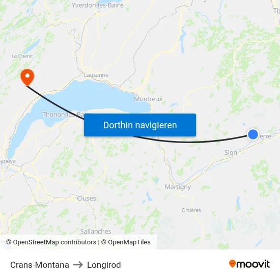 Crans-Montana to Longirod map