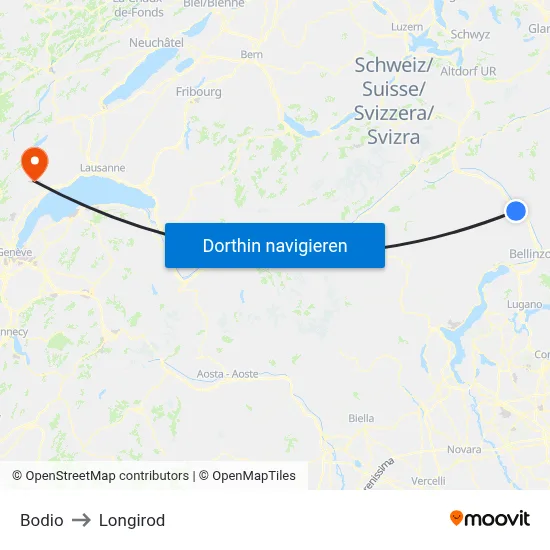 Bodio to Longirod map