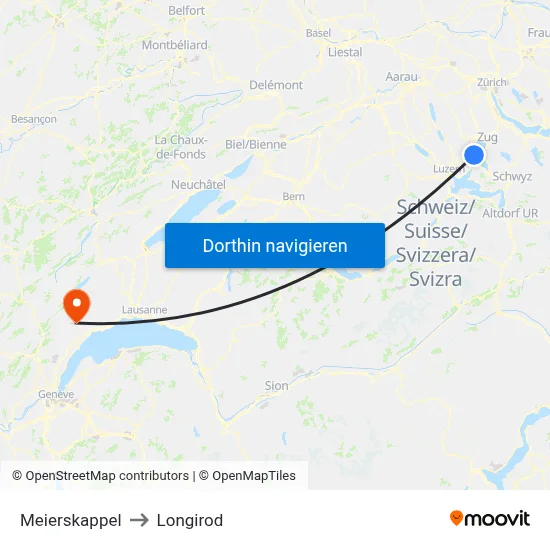 Meierskappel to Longirod map