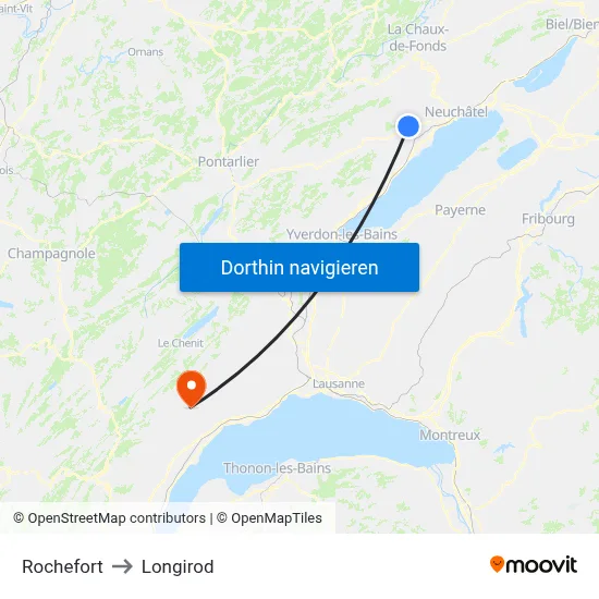 Rochefort to Longirod map