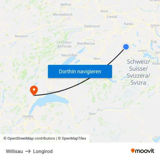 Willisau to Longirod map
