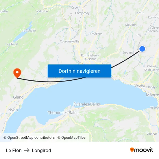 Le Flon to Longirod map