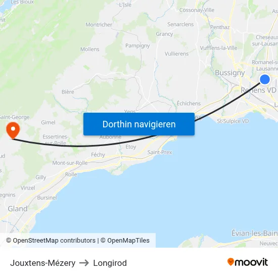 Jouxtens-Mézery to Longirod map