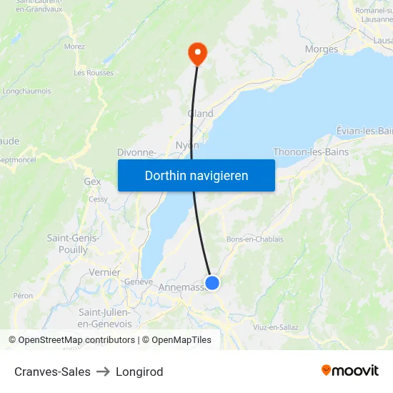 Cranves-Sales to Longirod map