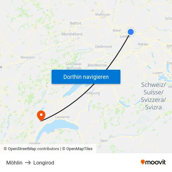 Möhlin to Longirod map
