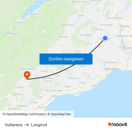 Vullierens to Longirod map