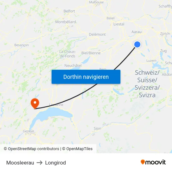 Moosleerau to Longirod map