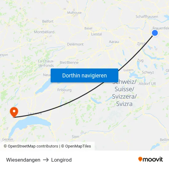 Wiesendangen to Longirod map