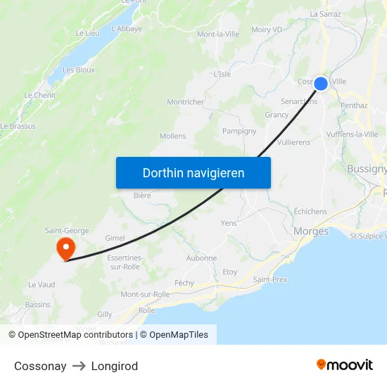Cossonay to Longirod map