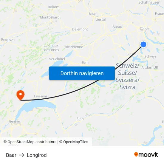 Baar to Longirod map