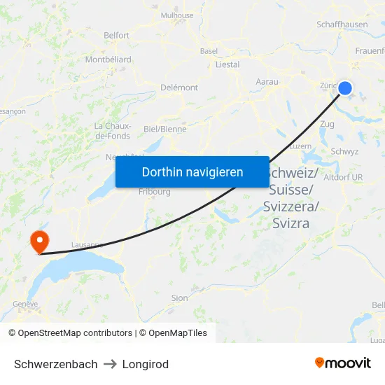 Schwerzenbach to Longirod map