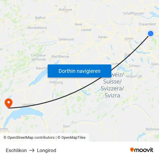 Eschlikon to Longirod map