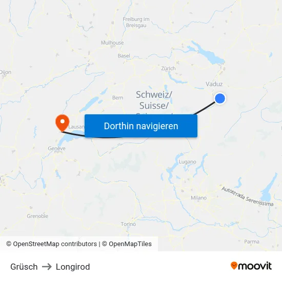 Grüsch to Longirod map