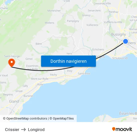 Crissier to Longirod map