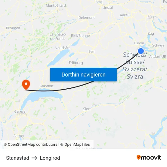 Stansstad to Longirod map
