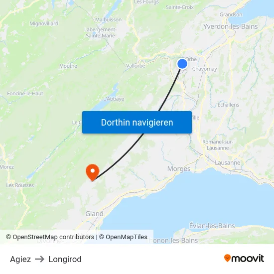 Agiez to Longirod map
