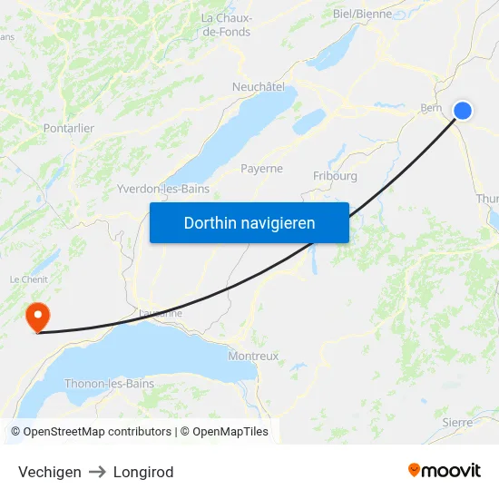 Vechigen to Longirod map
