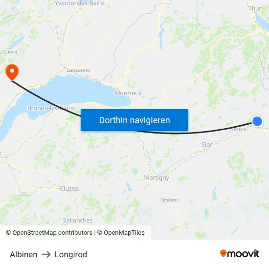 Albinen to Longirod map