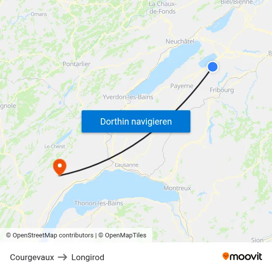 Courgevaux to Longirod map