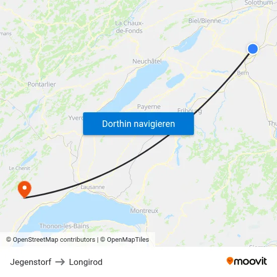 Jegenstorf to Longirod map