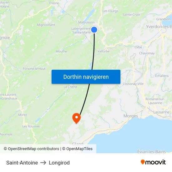 Saint-Antoine to Longirod map