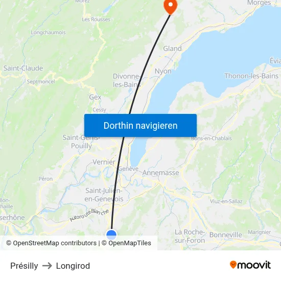 Présilly to Longirod map