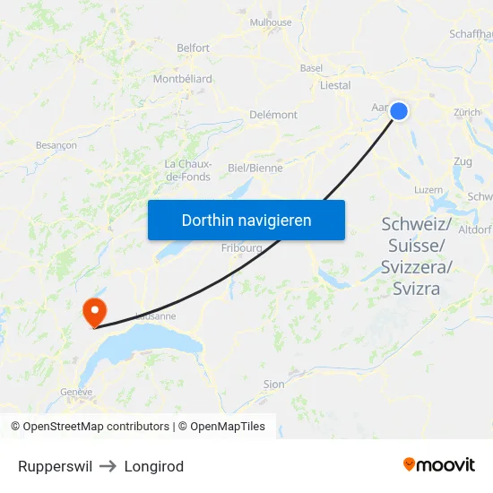Rupperswil to Longirod map