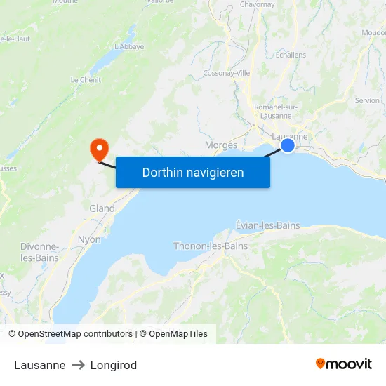 Lausanne to Longirod map