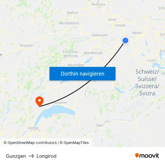 Gunzgen to Longirod map
