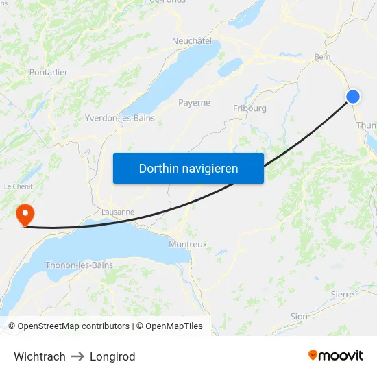 Wichtrach to Longirod map