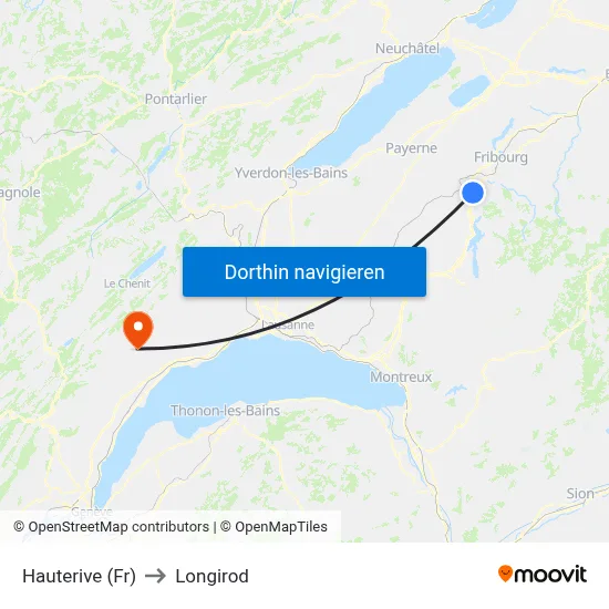 Hauterive (Fr) to Longirod map