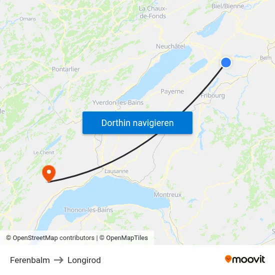 Ferenbalm to Longirod map