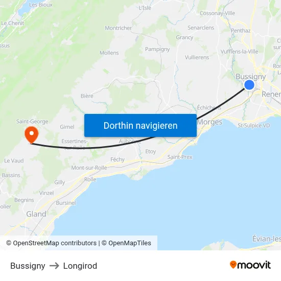 Bussigny to Longirod map