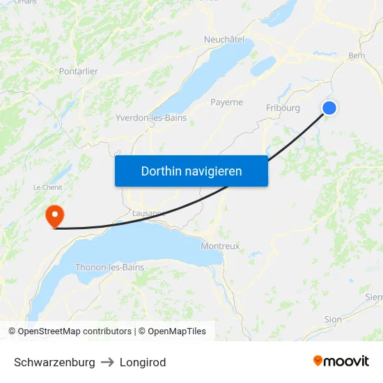 Schwarzenburg to Longirod map