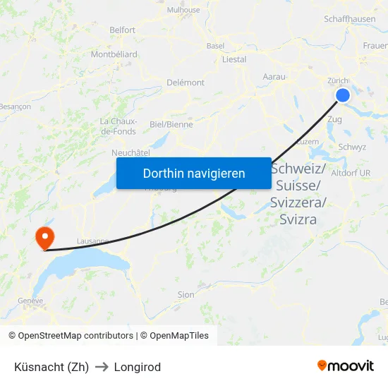 Küsnacht (Zh) to Longirod map