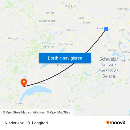 Niederlenz to Longirod map
