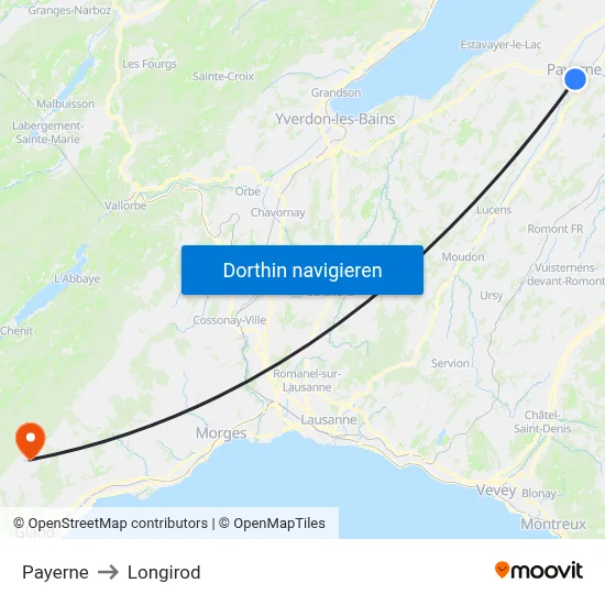 Payerne to Longirod map