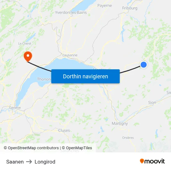 Saanen to Longirod map