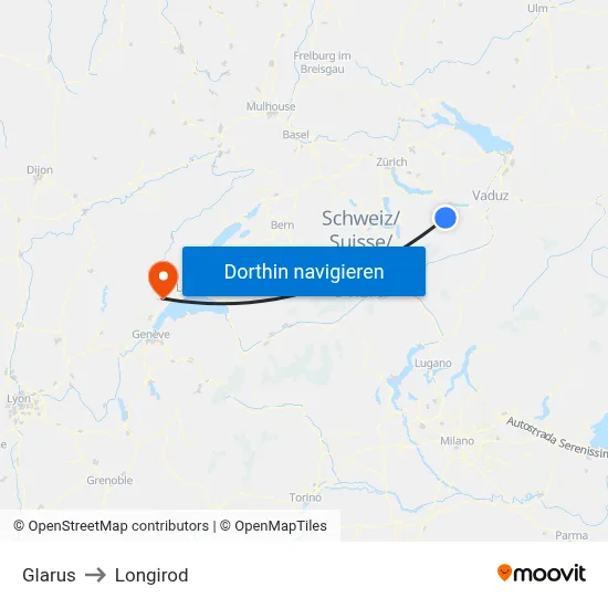 Glarus to Longirod map