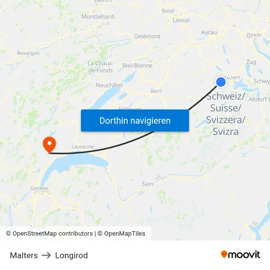 Malters to Longirod map