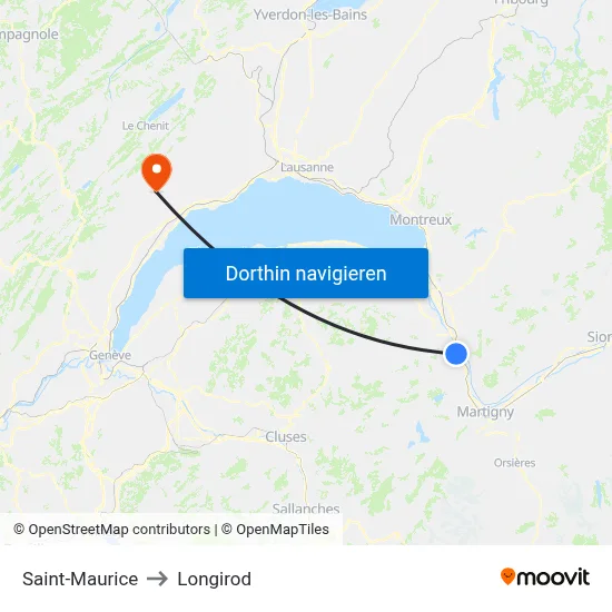 Saint-Maurice to Longirod map
