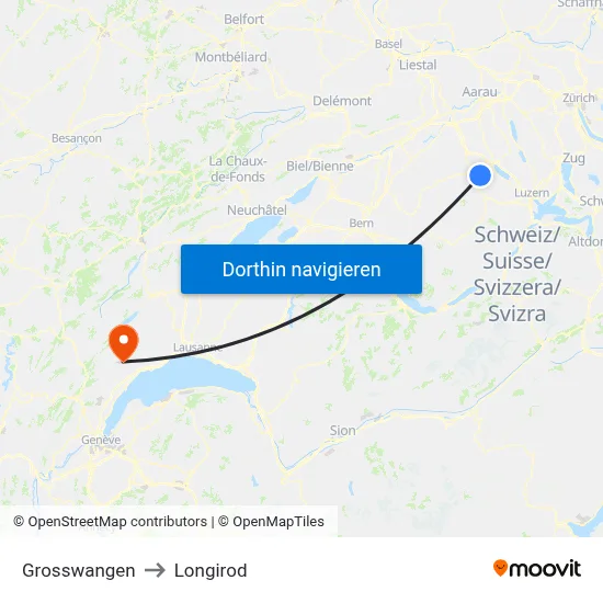 Grosswangen to Longirod map
