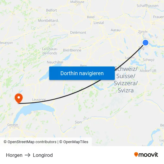 Horgen to Longirod map
